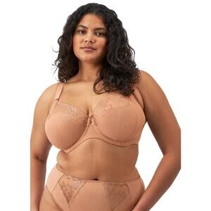 NWOT Elomi Zarla Stretch Banded Bra Embroidered Lace Café Au Lait Tan 36O